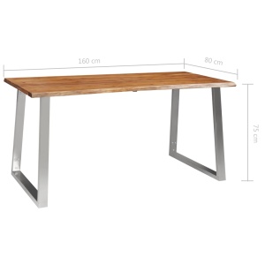 Masă de bucătărie, 160x80x75 cm, lemn acacia &amp; oțel inoxidabil - Img 6