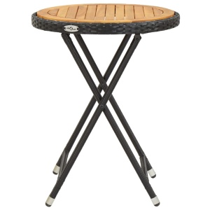 Masă de ceai negru 60 cm poliratan lemn masiv acacia - Img 2