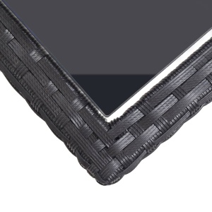 Masă de grădină, negru, 110 x 53 x 72 cm, sticlă și poliratan - Img 6