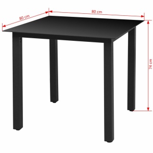 Masă de grădină, negru, 80 x 80 x 74 cm, aluminiu și sticlă - Img 3