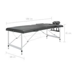 Masă de masaj cu 2 zone, cadru aluminiu, antracit, 186 x 68 cm - Img 9