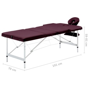 Masă de masaj pliabilă cu 3 zone, violet, aluminiu - Img 9