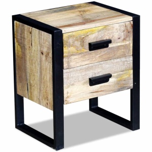 Masă laterală cu 2 sertare din lemn solid de mango, 43x33x51 cm - Img 8