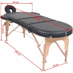 Masă masaj pliabilă, 10 cm grosime, cu 2 perne, oval, Negru - Img 11
