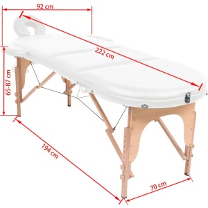Masă masaj pliabilă cu 2 perne, 10 cm grosime, oval, Alb - Img 11