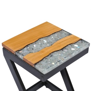 Măsuță de cafea, 30 x 30 x 50 cm, lemn masiv tec și polirășină - Img 5