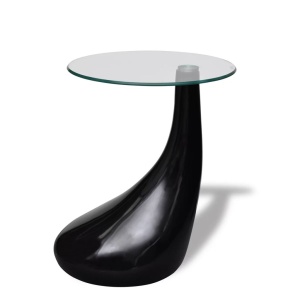 Măsuță de cafea cu blat rotund din sticlă, negru lucios - Img 2