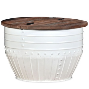 Măsuță de cafea in formă de butoi Lemn masiv reciclat Alb