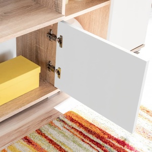 Mobilier sufragerie spațiu TV, lumini LED, Stejar Sonoma și Alb - Img 7
