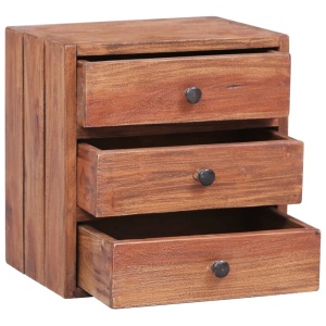 Noptieră cu 3 sertare, 35 x 25 x 35 cm, lemn masiv reciclat - Img 3