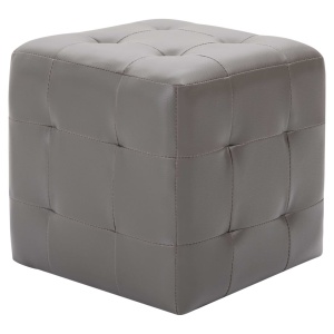 Noptiere, 2 buc., gri, 30x30x30 cm, piele ecologică - Img 2