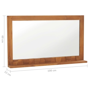 Oglindă de perete cu raft, 100x12x60 cm, lemn masiv de tec - Img 5