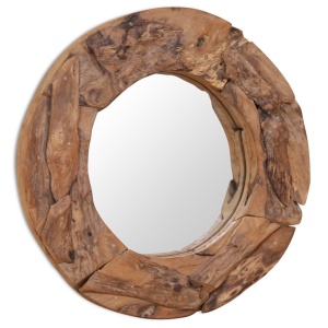Oglindă decorativă Lemn de tec 60 cm Rotundă - Img 3