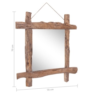 Oglindă din bușteni, natural, 70 x 70 cm, lemn masiv reciclat - Img 7