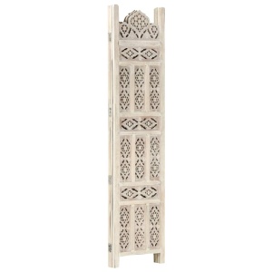 Paravan cameră sculptat manual 3 panouri alb 120x165 cm mango - Img 2
