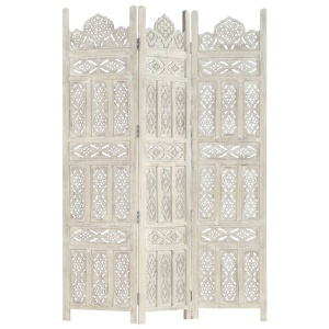 Paravan cameră sculptat manual 3 panouri alb 120x165 cm mango - Img 5