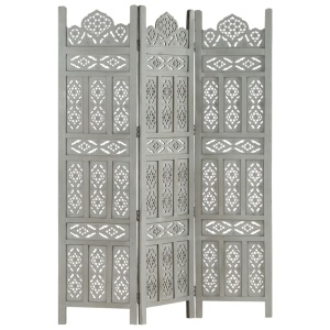 Paravan cameră sculptat manual 3 panouri gri 120x165 cm mango - Img 6