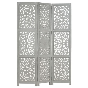 Paravan cameră sculptat manual 3 panouri gri 120x165 cm mango - Img 5