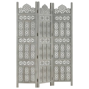 Paravan cameră sculptat manual 3 panouri gri 120x165 cm mango - Img 10