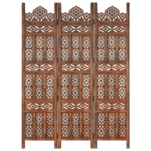 Paravan cameră sculptat manual 3 panouri maro 120x165 cm mango