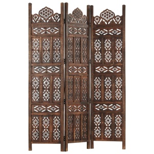 Paravan cameră sculptat manual 3 panouri maro 120x165 cm mango - Img 7