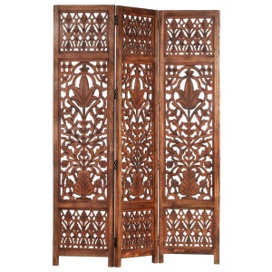 Paravan cameră sculptat manual 3 panouri maro 120x165 cm mango - Img 10