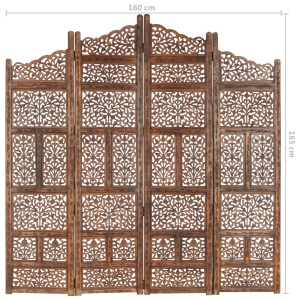Paravan cameră sculptat manual 4 panouri maro 160x165 cm mango - Img 9