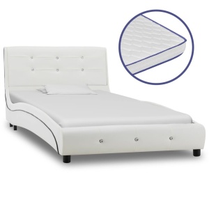 Pat cu saltea spumă cu memorie, alb, 90 x 200 cm, piele ecologică