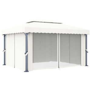 Pavilion cu perdea, alb crem, 4 x 3 m, aluminiu - Img 3