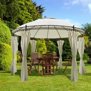 Pavilion cu perdele, crem, 3,5 x 2,7 m, rotund crem - Img 2