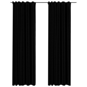 Perdele opace aspect pânză, cârlige, 2 buc., negru, 140x225 cm - Img 2