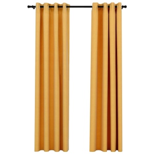 Perdele opace, aspect pânză, ocheți, 2 buc., galben, 140x245 cm - Img 2