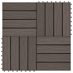 Plăci podea in relief, WPC, 11 buc, 30x30 cm, 1 mp, maro inchis