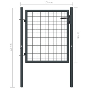 Poartă de grădină din plasă, gri, 100x125 cm, oțel galvanizat - Img 5
