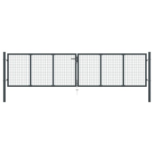 Poartă de grădină din plasă, gri, 400 x 150 cm, oțel galvanizat