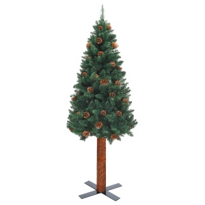 Pom Crăciun artificial subțire lemn și conuri verde 180 cm PVC - Img 2