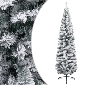 Pom de Crăciun artificial subțire cu zăpadă verde 240 cm PVC