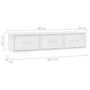 Raft de perete cu sertare, alb, 88x26x18,5 cm, PAL - Img 6