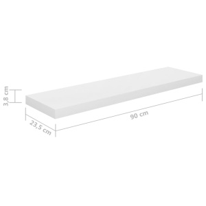 Raft de perete suspendat, alb extralucios, 90x23,5x3,8 cm, MDF - Img 9