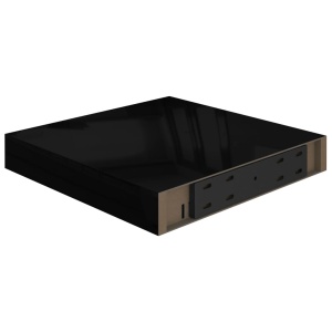 Raft de perete suspendat, negru extralucios, 23x23,5x3,8 cm MDF - Img 5