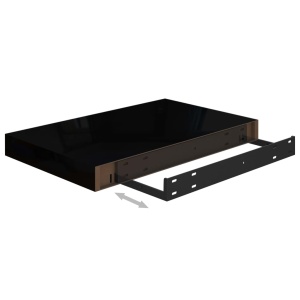 Raft de perete suspendat, negru extralucios, 40x23x3,8 cm, MDF - Img 6
