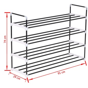 Raft incălțăminte cu 4 etajere din metal și plastic, Negru - Img 6