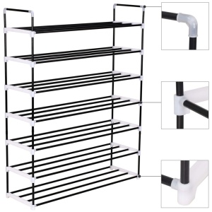 Raft incălțăminte cu 7 etajere din metal și plastic Negru - Img 4