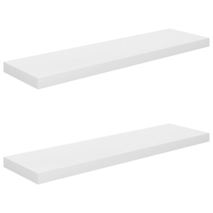 Rafturi de perete, 2 buc., alb extralucios, 90x23,5x3,8 cm, MDF - Img 2