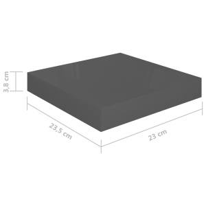Rafturi de perete, 2 buc., gri extralucios, 23x23,5x3,8 cm, MDF - Img 9