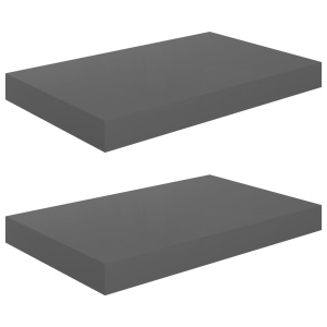 Rafturi de perete, 2 buc., gri extralucios, 40x23x3,8 cm, MDF - Img 2