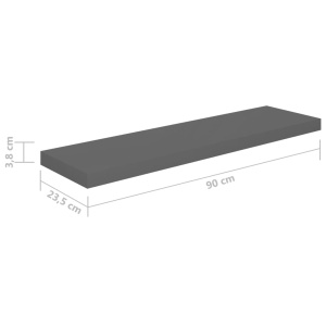 Rafturi de perete, 2 buc., gri extralucios, 90x23,5x3,8 cm, MDF - Img 9