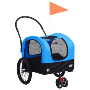 Remorcă bicicletă &amp; cărucior 2-in-1 animale, albastru și negru
