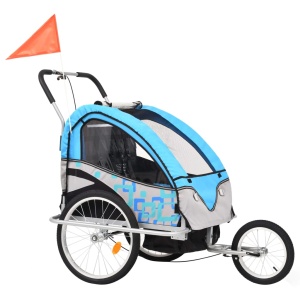 Remorcă bicicletă &amp; cărucior copii 2-in-1, albastru și gri - Img 3