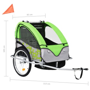 Remorcă de bicicletă &amp; Cărucior copii 2-in-1, verde și gri - Img 7